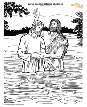 Jesus being baptised in the River Jordan by John illustration to color