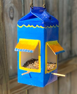 Create a milk carton bird feeder